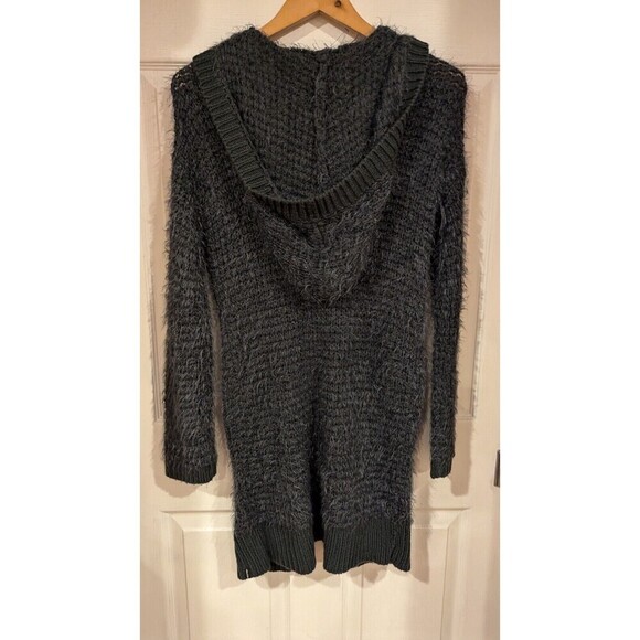 Volcom Grey Hooded Long Line Cardigan SZ 8/10 Fuzzy Comfy Fall Winter Relaxed - Picture 4 of 6